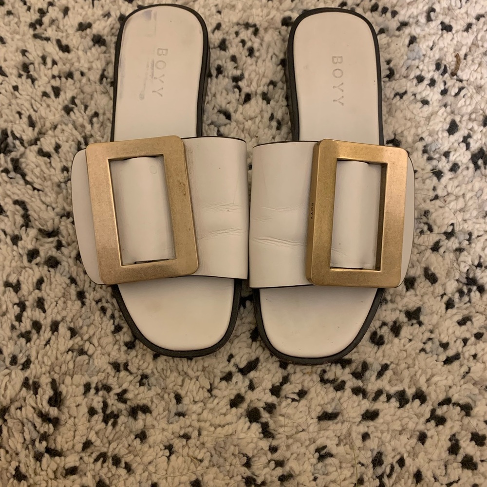 Boyy White Chunky Logo Slippers